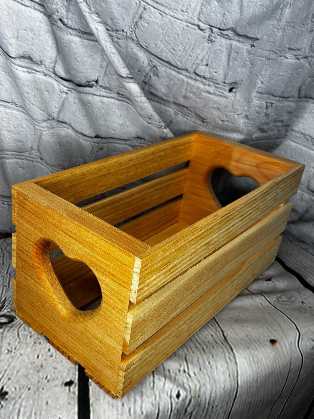 Vtg Unfinished Pine Wooden Heart Crate CottageCore 80s 90s 12x5.25” Primitive